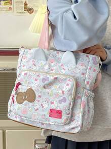 Sanrio Borsa a tracolla stampata coreana, leggera, impermeabile, con una sola spalla, alta capacità, con simpatico motivo KT cat, borsa versatile per cosmetici e forniture scolastiche, per il ritorno a scuola