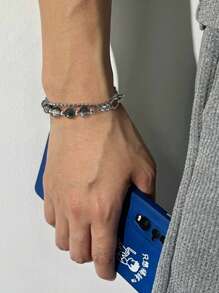 1 Stück Armband aus Titan-Stahl mit Doppelschicht Krakelee-Perlen, Unisex Street Hip Hop Stil Schmuckzubehör