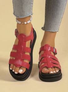 Women's Flat Sandals, New Thick Bottom Black Sandals, Roman Style Non-Slip Versatile Fashion Sandals For Summer Casual Beach