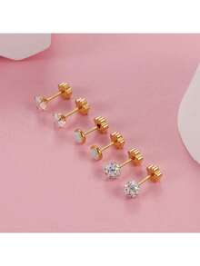 4 对女士防过敏平背耳环不锈钢软骨耳环平背心形星形花朵手工螺丝背耳环适合敏感肌肤午睡耳环 - 4對 - 查看 8