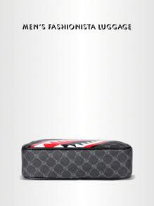 Fashionable Men's Casual Plaid One Shoulder Sports Messenger Bag, Stylish Square Messenger Bag For Men, Unique Shark Mouth Design Luxury Men's Small Bag, Men's Messenger Bag For Sports, Travel, Holidays, Retro