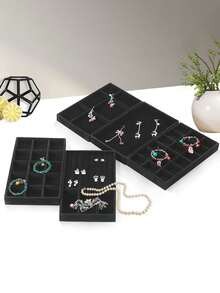 1/9 khay đựng trang sức bằng nhung đen, hộp đựng trang sức dung tích lớn với các ngăn riêng biệt, giá trưng bày trang sức có thể xếp chồng lên nhau, có thể đựng bông tai, dây chuyền, vòng tay, nhẫn, kẹp tóc, băng đô, lý tưởng cho ngày Valentine. - Nhiều màu - Xem 4