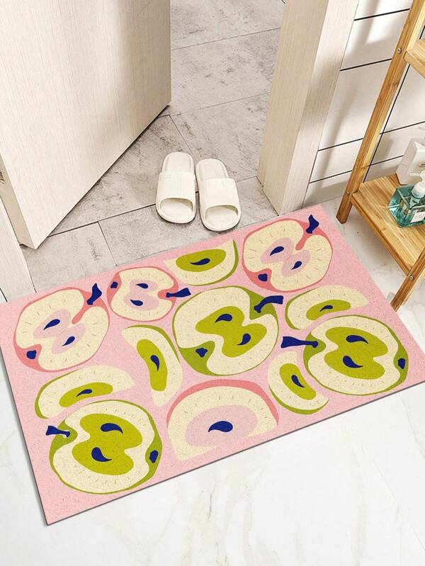 1 capacho estampado com padrão de maçã verde, tapete de banho superfino e leve de sílica gel antiderrapante, tapete de veludo macio e fácil de cuidar, almofada absorvente de secagem rápida, tapete decorativo aparável, adequado para cozinha, presente de inauguração