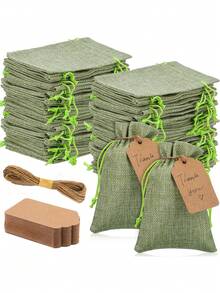 10/20pcs - Green Jute Drawstring Gift Bags, Coarse Jute Fabric Bags, Durable Natural Fiber Pouches, Suitable For Weddings, Baby Showers, Birthdays - Perfect For Candy, Jewelry And Favors, Wedding Favors, Natural Fiber Bags, Durable Gift Bags, Burlap Gift Bags, DIY Wedding Party Crafts, Halloween, Thanksgiving, Christmas (Sage Green, 20pcs = 10 Bags + 10 Tags) - Sage Green - View 2