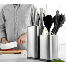 Messerhalter, Silberner 2-in-1-Messerblock, Messerhalter, Edelstahl-Messerhalter