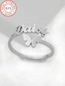 1 Piece 925 Silver Custom Personalized Fashion Monogram Interlocking Ring. Personalized English Name Ring , Ideal Gift For Her!