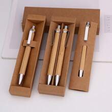 1 pieza Bolígrafo de bambú en caja de regalo, material de madera de bambú, artículos de papelería, de vuelta a la escuela, útiles escolares