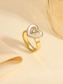 1 件不锈钢优雅金色心形戒指，多种尺寸可选，适合女性日常佩戴或送礼 - 金黃色 - 查看 2