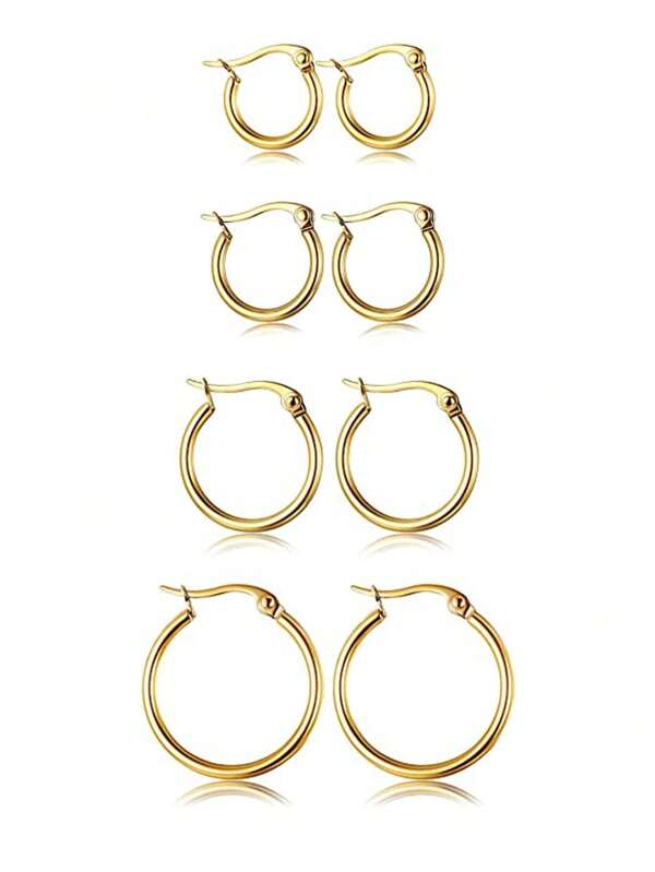 4 Paar vergoldete und versilberte Edelstahl Creolen zum Stapeln für Frauen, 14 Karat vergoldete einfache niedliche Creolen für Mädchen, Knorpel, Helix, Ohrläppchen, Mehrfach-Piercings, runde kleine Creolen 10/12/15/20MM