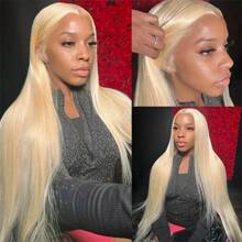 34Inch 613 Lace Front Wig Human Hair 13x4 HD Transparent Lace 200% Density Straight Brazilian Blonde Wig Pre-Plucked With Baby Hair