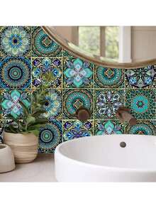 10/20 件波西米亚风格曼陀罗花贴纸 | 防水防油 PVC 瓷砖 | 自粘式可移除墙贴，适用于厨房浴室 | 4 种尺寸，色彩缤纷的家居装饰（无需胶水）