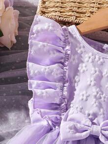 Left Mama 小女孩可爱盖袖网眼公主裙，夏季 - 紫色 - 查看 4