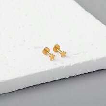 2pcs/Set High-End Sweet Star Internally Threaded Stud Earrings, 316L Stainless Steel Hypoallergenic Ear Piercing, Nose/Lip Stud