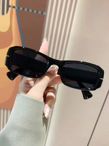 复古矩形塑料太阳镜经典款式，户外旅行海滩度假休闲装饰，防紫外线驾驶太阳镜，男女皆宜 - 黑色 - 查看 2