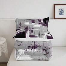 Abstract Bedding Set Kids Modern Abstract Art Comforter Set Purple Grey Black Comforter For Boys Room Decor Lightweight Retro Duvet Set Full Size With 2 Pillow Case - MultiWarna - View 7