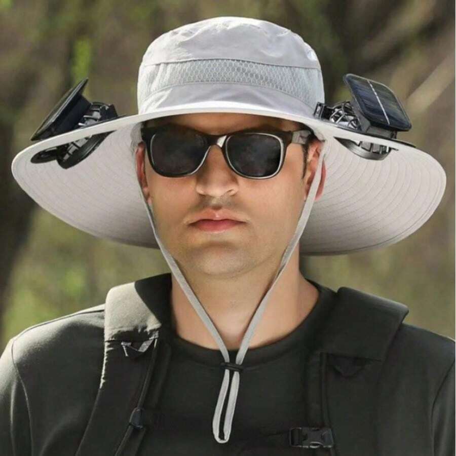 Fan Sun Hat With Adjustable Chin Strap, Breathable Mesh For Outdoor ...