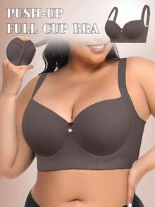 Mocha Brown Seamless Plus Size Women's Underwear Smooth And Simple Gathering Bra, Lift