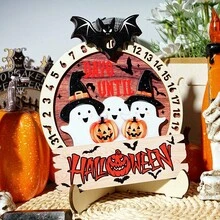 1 Stück 2025 Beliebter Halloween Countdown Kalender Party Holz Dekoration Ornament. Weiß Geist, Kürbis, Mumie, Schwarze Fledermaus Spinne Drei-dimensionale Tisch Dekoration Ornamente, Themenparty Mehrebigen Tablett Dekoration. Feiertagsschrecken Atmosphäre Dekorationsartikel, Feiertags Countdown Kalender Ornamente