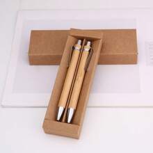1 pieza Bolígrafo de bambú en caja de regalo, material de madera de bambú, artículos de papelería, de vuelta a la escuela, útiles escolares