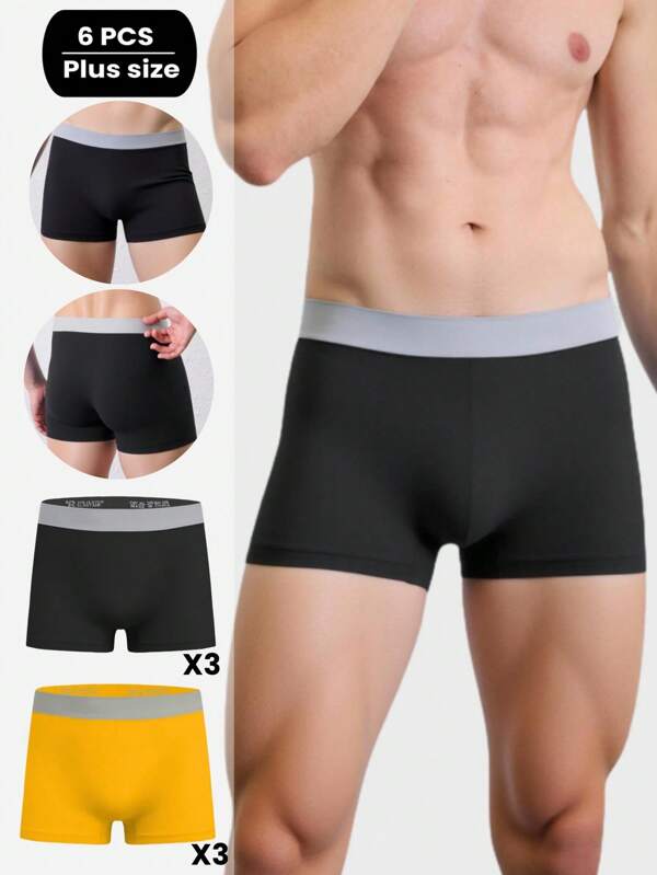 6er Set Herren Boxershorts in Große Größen mit nahtlosem einfarbigem Design, atmungsaktives Material geeignet für Laufen, Alltagstragen, Boxen