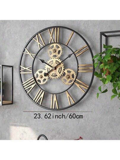 1pc Retro European Large Goud Metal Gear ed Wand Clock, 19.7/23.6 Inch Silent Quartz Movement, Countryside Garden ation, Indoor Outdoor Creative Timer Room Bedroom Dormitory Back To School Surprise Home Supplies view 4