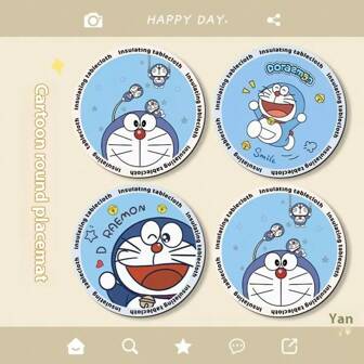 bandai 1 pieza Bandai Doraemon Salvamanteles resistente al calor, alfombrilla redonda, doble cara, aislamiento térmico, adecuada para mesa de comedor, escritorio, mesa de café, diseño de dibujos animados lindo, opción práctica para fans del anime y hogares