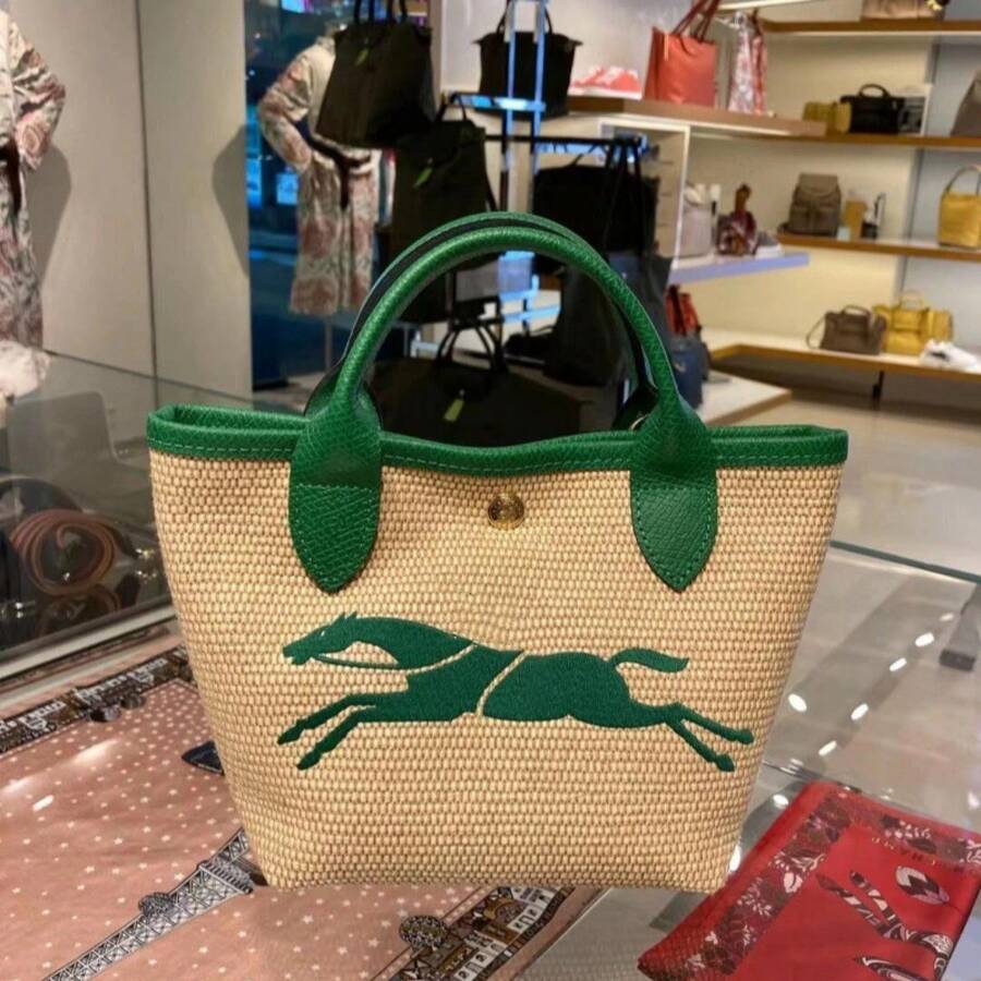 Women Shoulder Bags - 大馬草編綠色小號 - 查看 1