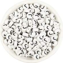 150/300/600 pezzi di perline in acrilico con motivo a lettere dorate su sfondo bianco, 4x7mm, adatte per la realizzazione di gioielli fai-da-te, progetti di collane e braccialetti