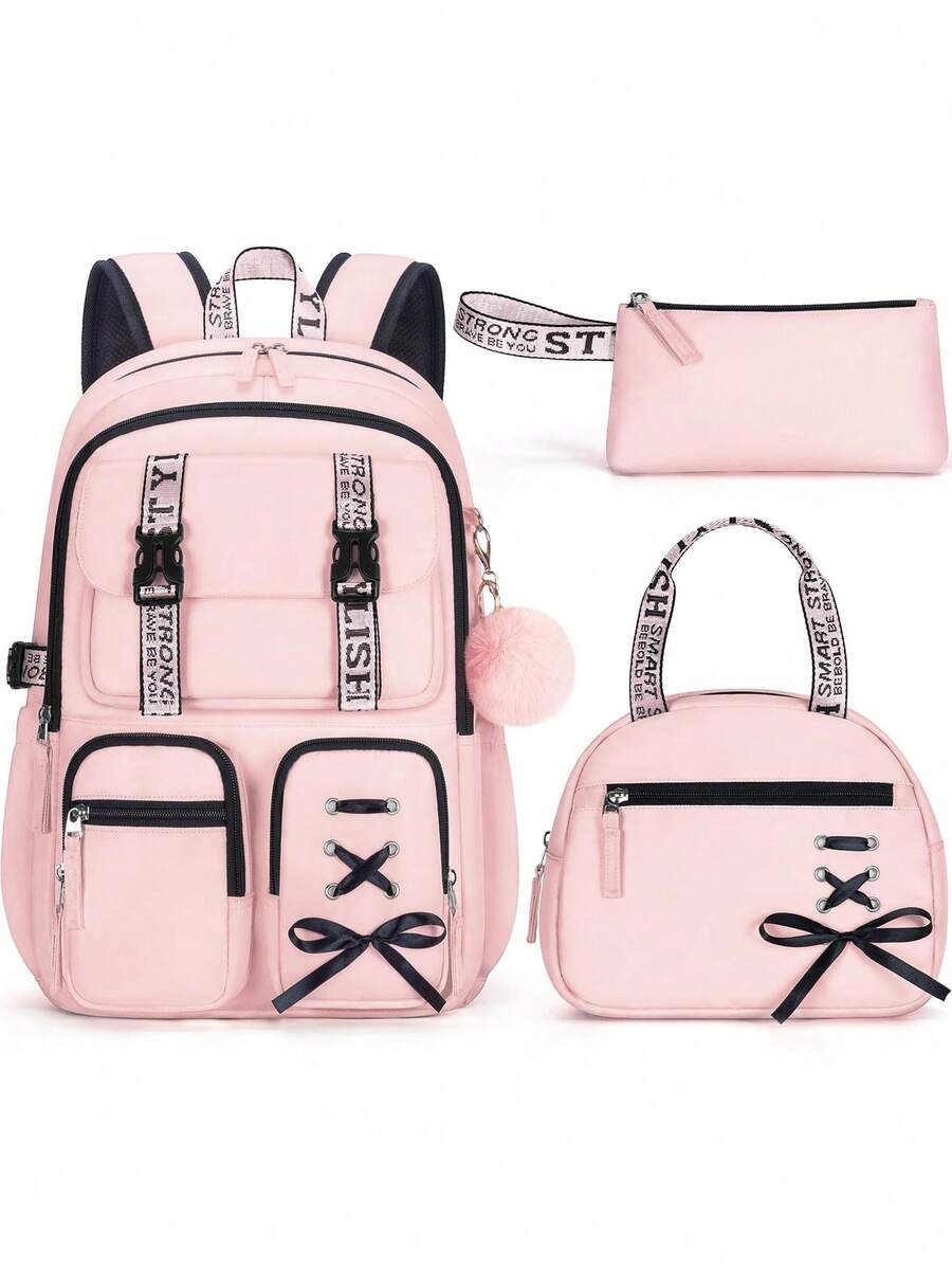 Backpack For Girls, 3 PCS Waterproof Girls Backpack With Lunch Box & Pencil Case, Kid Backpacks For Teen Girl Kindergarten Elementary Middle High School Student Back To School Kid Bookbag Set