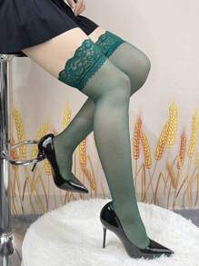 Esencial de diosa: 1 par de medias largas hasta el muslo extra delgadas para mujeres, medias sexis con ribete de encaje, suaves y cómodas, que revelan el encanto de los muslos, ideal para el verano