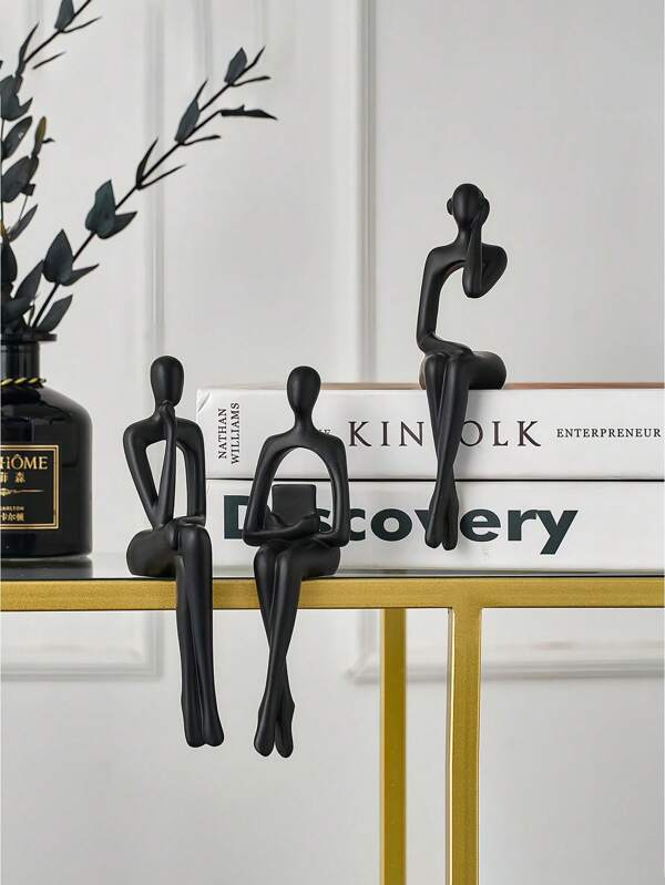 1/3pcs Abstract Black Resin Thinker Sculptures, Modern Minimalist Sitting Figurines For Bookshelf, Office, Dorm Or Gift – Graduation, Summer Reading & Back To School Decor