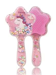 Peine de masaje con líquido de arena movediza y diseño de dibujos animados para niños, cómodo y sin estática para niñas, con diseño de cojín de aire, cuentas y lentejuelas transparentes y coloridas, mango de plástico ABS duradero - Multicolor - Ver 11