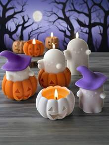 1 pieza Molde de silicona para vela con diseño de calabaza fantasma 3D (estilo espeluznante y lindo) - Fácil de desmoldar, duradero y fácil de limpiar, perfecto para velas de aromaterapia DIY/decoración de Halloween, excelente para el hogar/fiesta y regalos espeluznantes, superficie brillante para diseño de velas de fantasía - Blanco - Ver 4