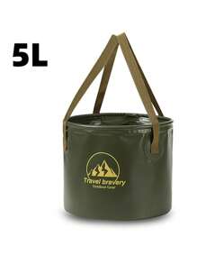 Portable Foldable 5L Small Bucket, Outdoor Fishing Bait Container, Hiking Water Bucket, Military Green