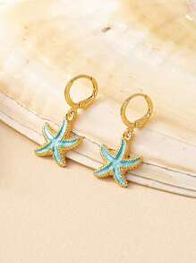 Conjunto de Joias Femininas: Colar com Pingente em Forma de Estrela-do-mar e Brincos, Joias de Praia/Oceano de Estilo Versátil e da Moda