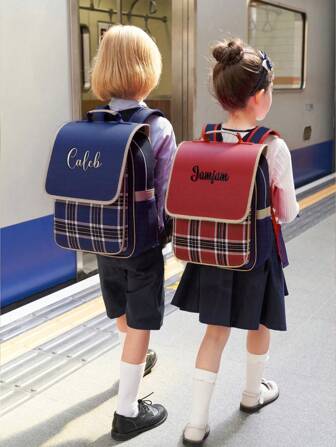 Personalized Customized Children's Backpack, Customized Children's Embroidered Large-Capacity Backpack, Commuter Backpack That Is Both Good-Looking And Dirt-Resistant, With A Fashionable British Style Design Suitable For Travel,Commuting,Back To School.(Size Suitable For 3-6Y)