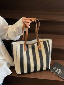 1 件大容量彩虹托特单肩包，简约设计适合旅行、旅游、海滩，新款 - 彩色 - 查看 2