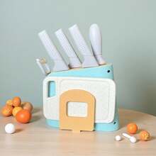 Juego de cocina para niños, juguetes de cocina de juego para niños, accesorios de cocina de juego, regalo para niños y niñas pequeños, cumpleaños, conjunto de juguetes de corte, herramientas de aprendizaje educativo - Conjunto de 7 piezas que incluye cuchillo + soporte para cuchillo (color aleatorio)