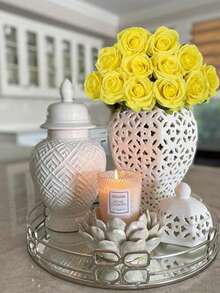 30pcs Artificial Yellow Rose Flowers, Fake Roses For DIY Wedding Bouquet, Table Centerpiece, Bridal Shower, Valentine's Day Decor - Dark Yellow - View 4