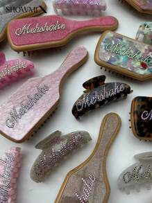 Customized Acetate Hair Comb, Handcrafted With Diamonds, Customized Logo & Name, Massaging Air Cushion Comb