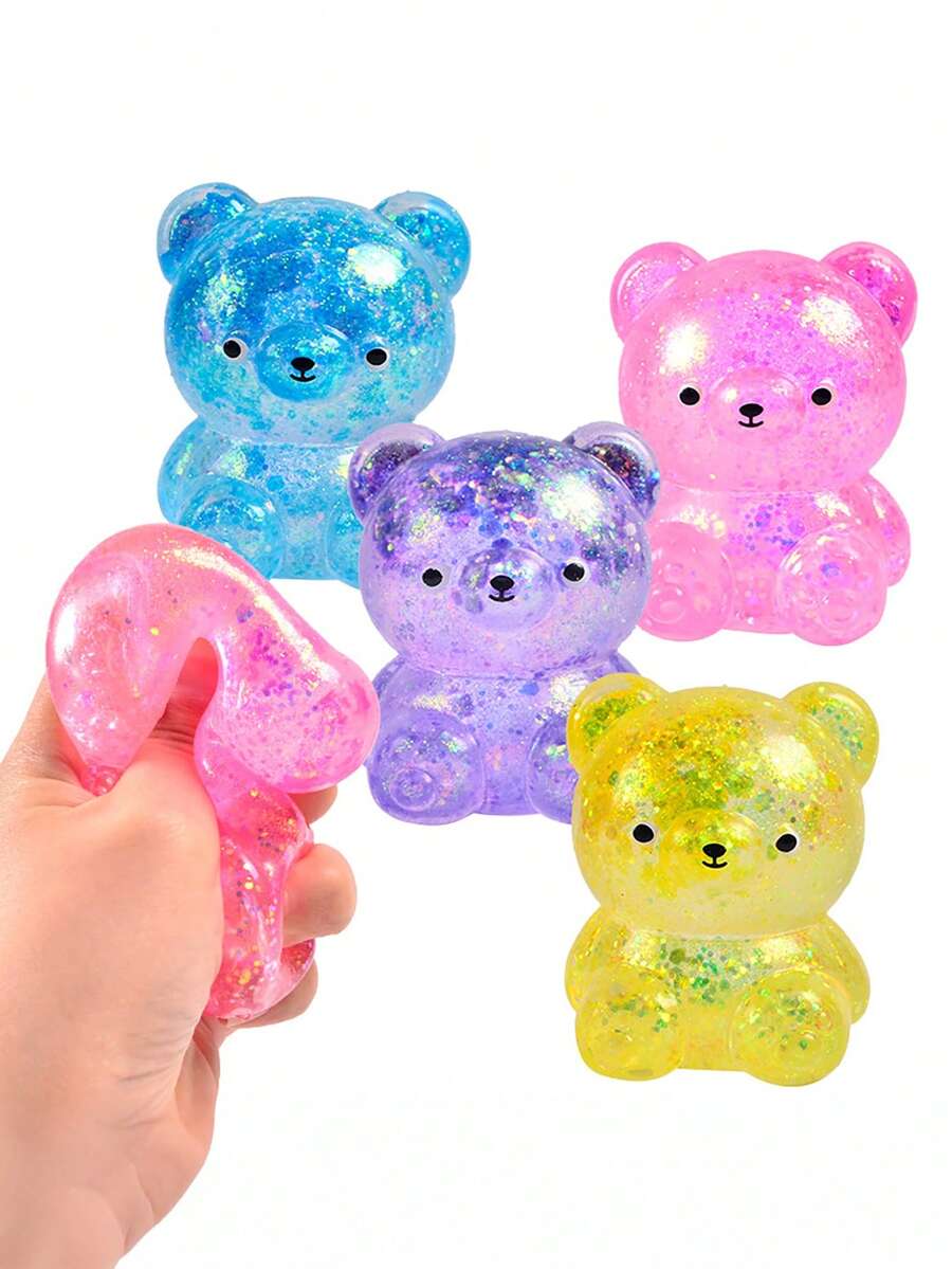 1pc Glitter Crystal Bear Soft Slow Rebound Stress Relief Toy, Cute Small Item, Tabba Slow Rebound Toy, Portable Pressure Release Toy, Blue/Pink, Suitable For All Ages, Autism, Office Workers, Students, Ideal Holiday Gift, Small & Cute, Interesting Gift, Suitable For Boys, Girls, Children, Easter Gift, Party Bag Filler, Christmas Stocking Stuffer, Stress Relief Toy, Children's Party Favor