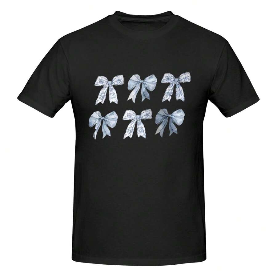 Wo's Oversized Off Shoulder Graphic S Short Sve Bow Letter Print T Shirts Y2K Topscotton597g High-Quality Pure Cotton T-Shirt With Minimalist Printing, Soft And Breathable Fabric, Comfortable And Loose, Suitable For All Day Wear, Suitable For Office Casual Wear, Spring And Summer Daily Appearance, Elegant And Youthful Design - 黑色 - 查看 1