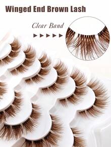 6 对棕色猫眼睫毛蓬松假睫毛自然睫毛带透明带猫眼仿貂睫毛透明带睫毛纤细假睫毛 - 眼尾拉長款 - 查看 3