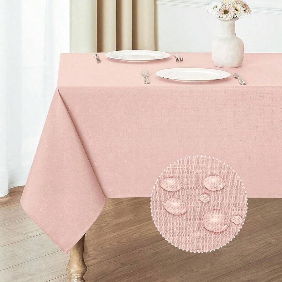 Rectangle Tablecloth Waterproof 52x70 Inch Linen Textured Table Cloth Stain And Wrinkle Resistant Washable, Decorative Fabric Table Cover For Dining, Party And Camping - Pink - View 1