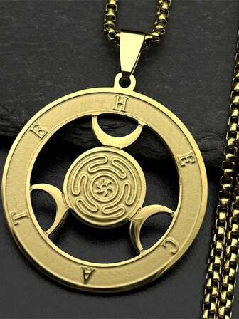 Wicca Triple Mond Göttin Hekate Rad Edelstahl Anhänger Halskette Strophalos Hecate Magie Symbol Anstecknadel Schmuckgeschenk