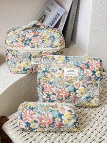 1个彩色大号花卉绗缝化妆包，时尚休闲大容量便携拉链化妆包，旅行度假必备化妆包，可收纳卫生巾、卫生棉、有线耳机、头戴式耳机、充电器、口红、化妆品、香水、护肤品和美容产品，家居装饰，钥匙，节日礼物，化妆包，小型化妆包，化妆包，圣诞礼物，收纳袋，手拿包/小手提包，化妆品收纳盒，收纳袋，刷子架，迷你收纳袋，大容量收纳袋，圣诞礼物，女士礼物创意，化妆包，旅行必备 - 彩色 - 查看 1