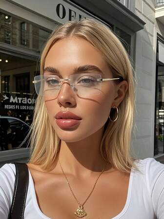 1 par de gafas transparentes con lentes planos y sin montura de estilo casual y ligero para protección ocular, para mujer, ideales para lectura, oficina, ver TV, jugar, accesorios de moda, vuelta al cole, estilo preppy