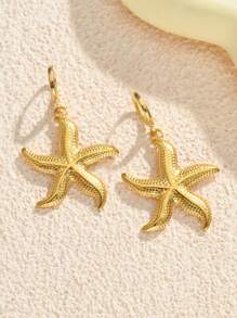 1 paire / 5 paires de boucles d'oreilles vintage en forme d'étoile de mer et de coquillage, plaquées or en acier inoxydable. Conviennent pour un port quotidien, une fête de plage, des vacances, un usage quotidien. Excellent cadeau pour les amis