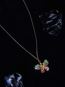oudina 3pcs Colorful Cubic Zirconia Butterfly Jewelry Set, Suitable For Women's Everyday Wear