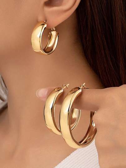 6pcs Minimalist Geometric Metal Ring Earrings For Women